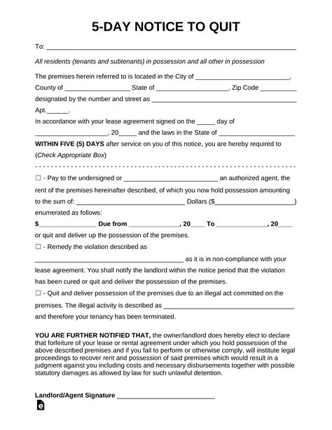 Free 5 Day Eviction Notice Template Word Pdf Eforms