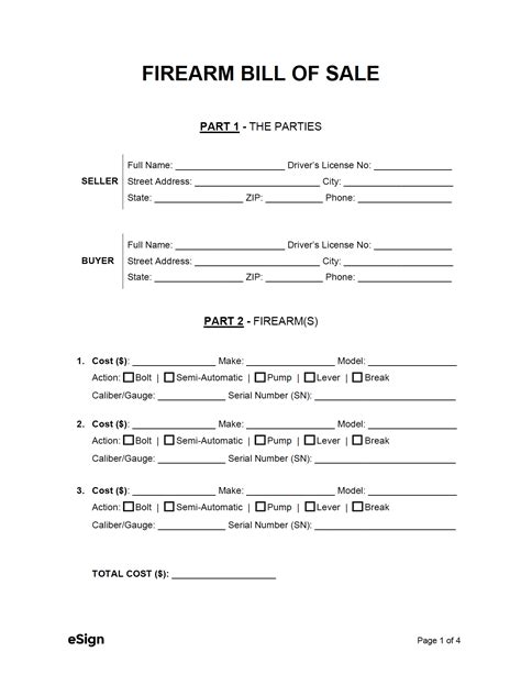 Free 5 Firearm Gun Bill Of Sale Forms In Pdf