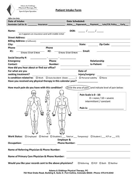 Free 5 Physical Therapy Intake Forms In Pdf Ms Word