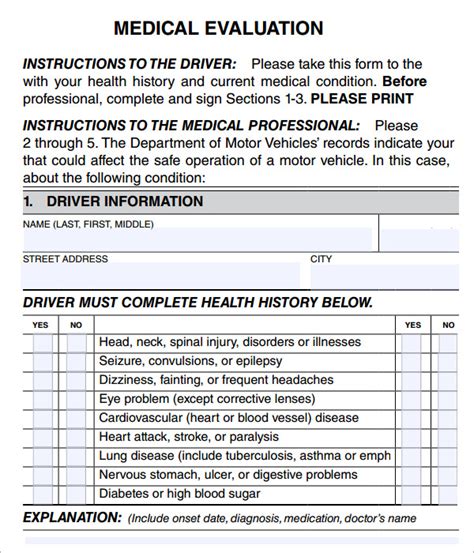 Free 5 Sample Medical Evaluation Templates In Pdf