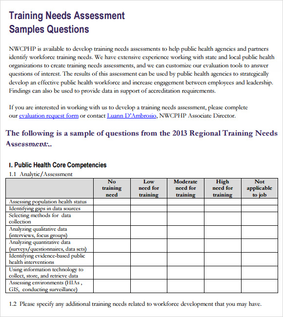 Free 5 Training Needs Assessment Forms In Ms Word Pdf