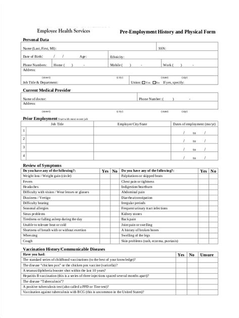 Free 5 Work Physical Forms In Pdf