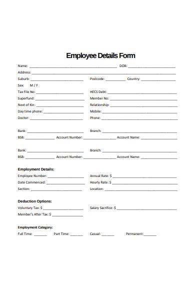 Free 51 Employee Form Samples Pdf Ms Word Google Docs