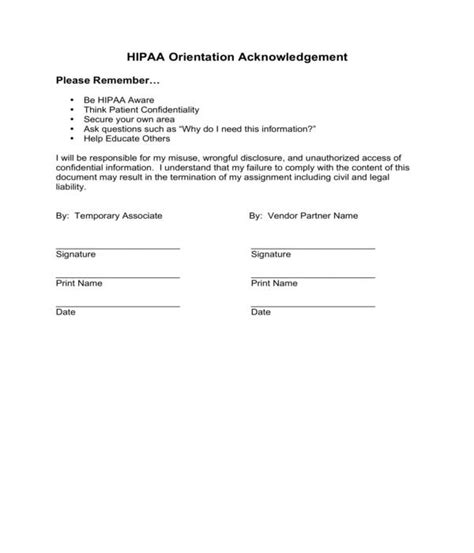 Free 6 Hipaa Employee Acknowledgment Forms In Pdf Ms Word