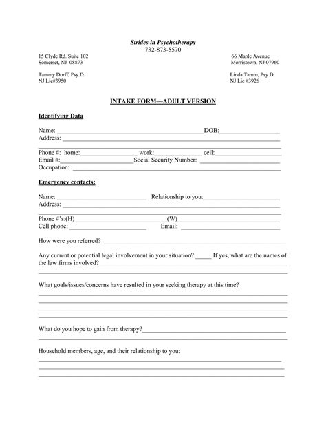 Free 6 Psychotherapy Intake Forms In Pdf Ms Word