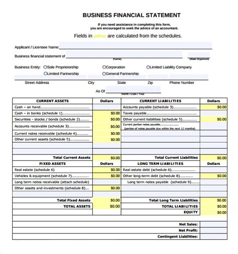 Free 6 Sample Business Financial Statement Forms In Pdf