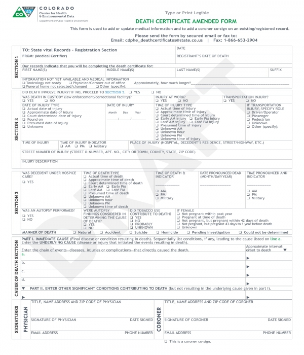 Free 6 Sample Death Certificate Forms In Pdf Ms Word