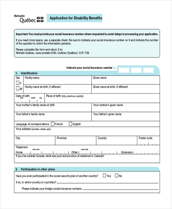 Free 6 Sample Social Security Disability Forms In Pdf