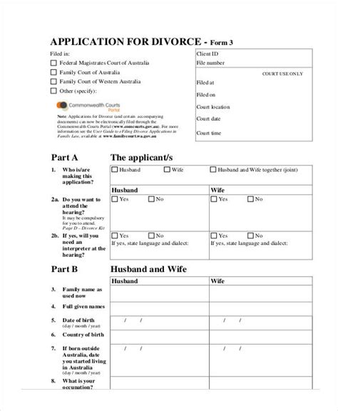 Free 7 Divorce Application Forms In Pdf Ms Word