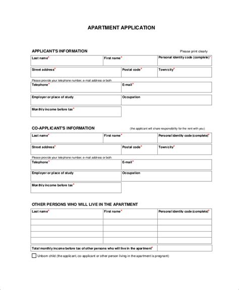 Free 7 Sample Apartment Application Forms In Ms Word Pdf