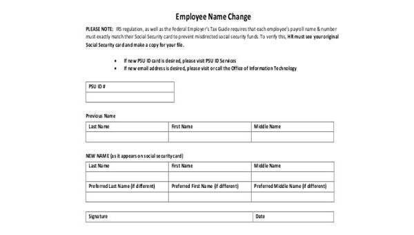 Free 7 Sample Employee Name Change Forms In Pdf Ms Word