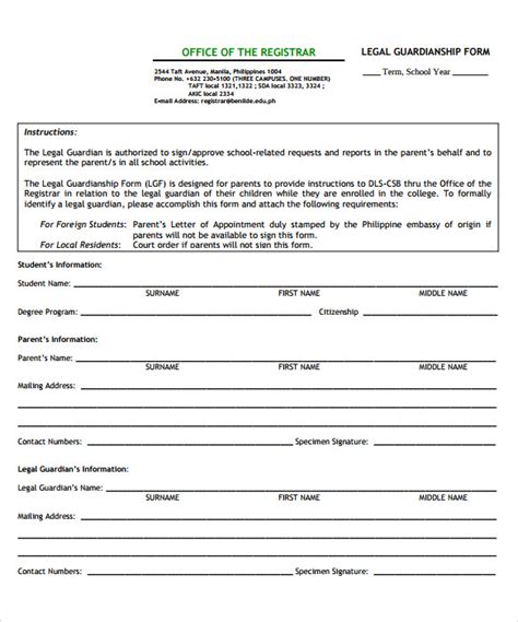 Free 7 Sample Legal Guardianship Forms In Pdf Ms Word