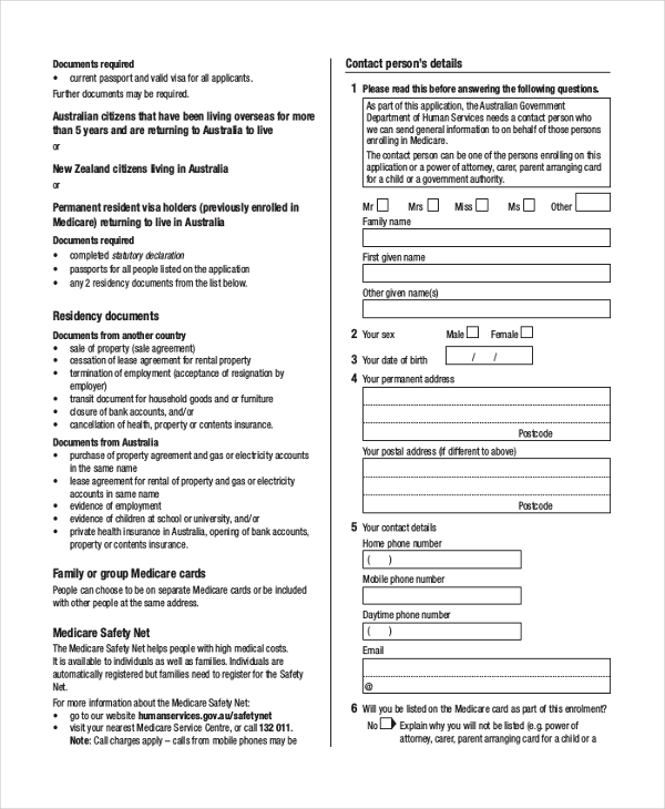 Free 7 Sample Medicare Application Forms In Pdf