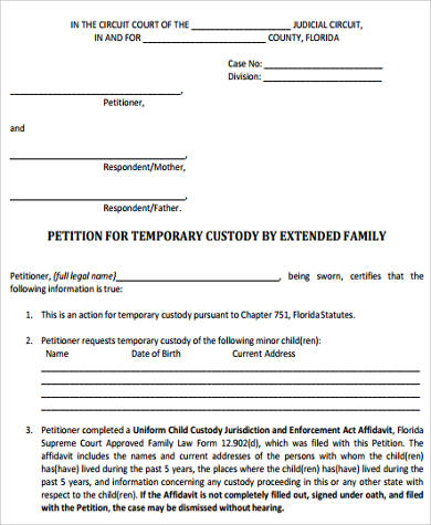 Free 7 Sample Temporary Custody Forms In Ms Word Pdf