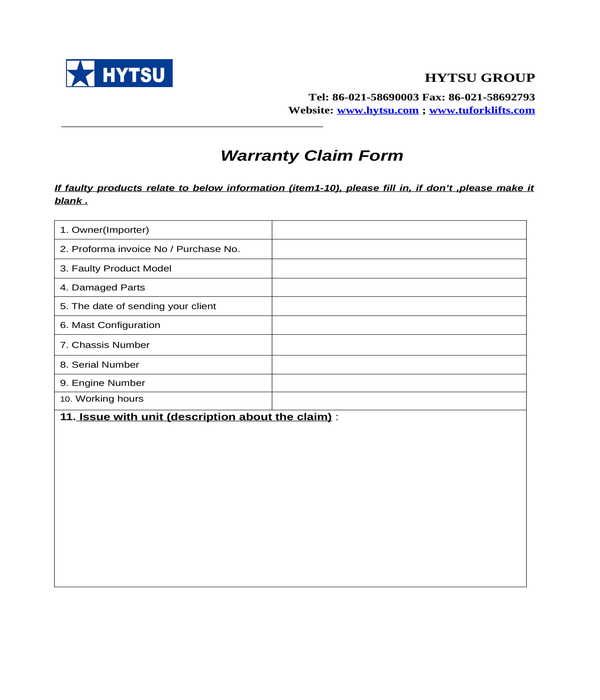 Free 7 Warranty Claim Forms In Ms Word Pdf Excel