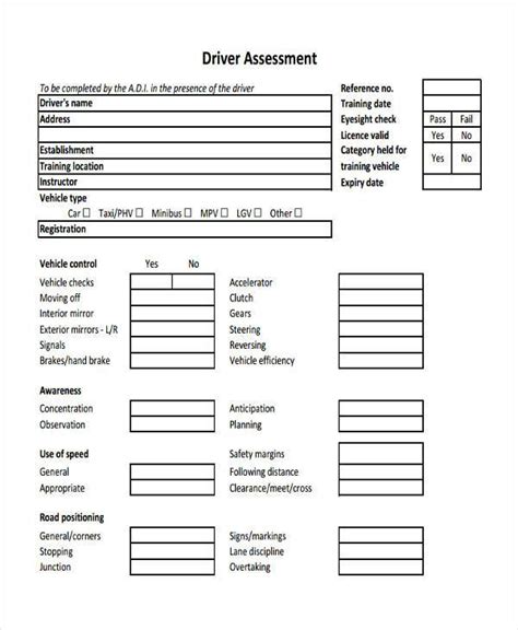 Free 8 Driver Assessment Forms In Pdf Ms Word