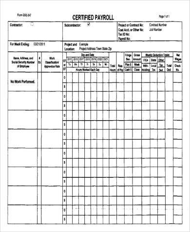 Free 8 Sample Certified Payroll Forms In Pdf