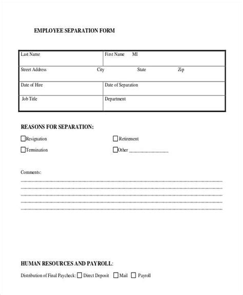 Free 8 Sample Employment Separation Forms In Pdf