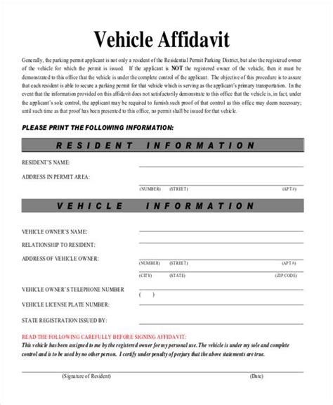 Free 8 Sample Vehicle Affidavit Forms In Pdf Ms Word