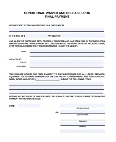 Free 9 Sample Conditional Release Forms In Pdf Ms Word