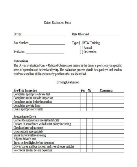 Free 9 Sample Driver Evaluation Forms In Pdf Ms Word