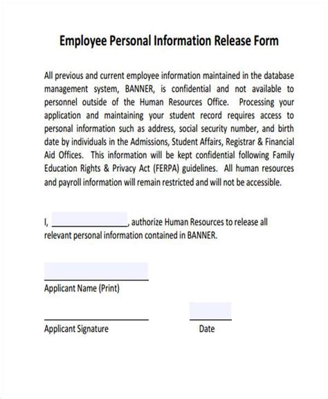 Free 9 Sample Employee Release Forms In Pdf Ms Word Excel