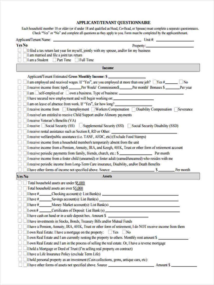 Free 9 Tenant Questionnaire Forms In Pdf Ms Word