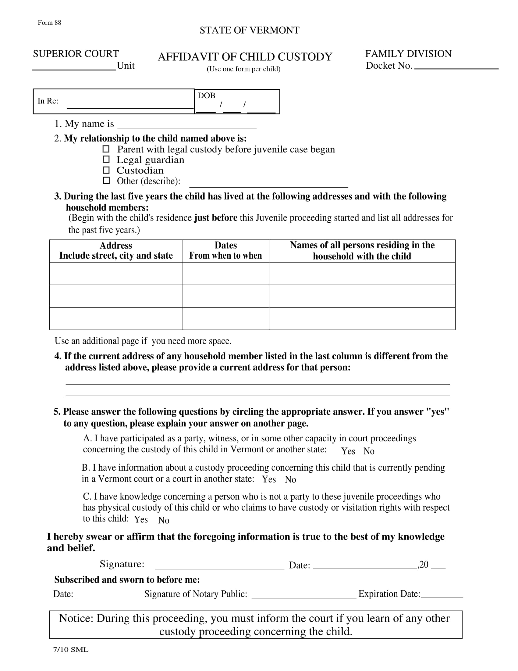 Free Affidavit Forms Child Custody 2024 Printableaffidavitform Com