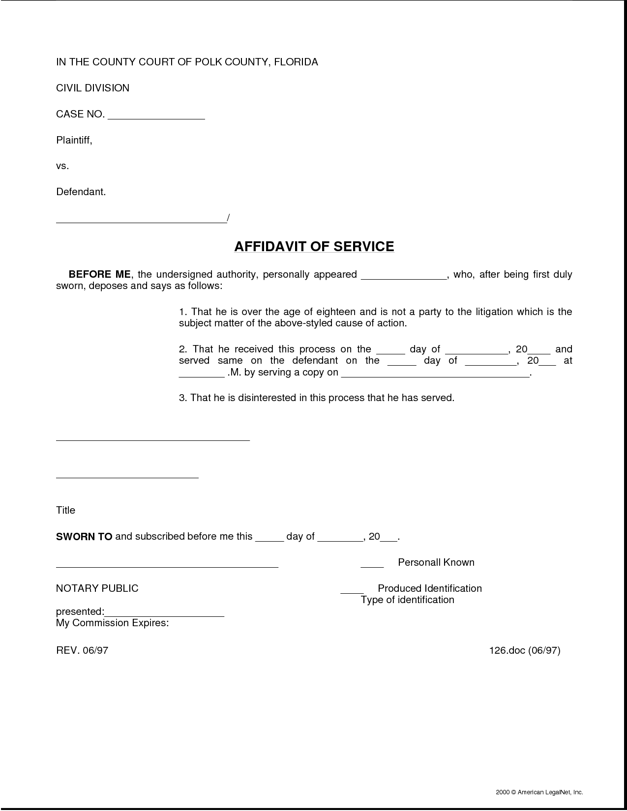 Free Affidavit Of Service Form Sign Notarize Online