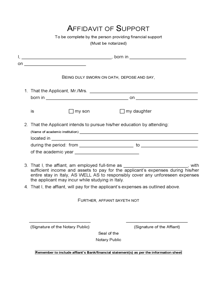 Free Affidavit Of Support Sample Form