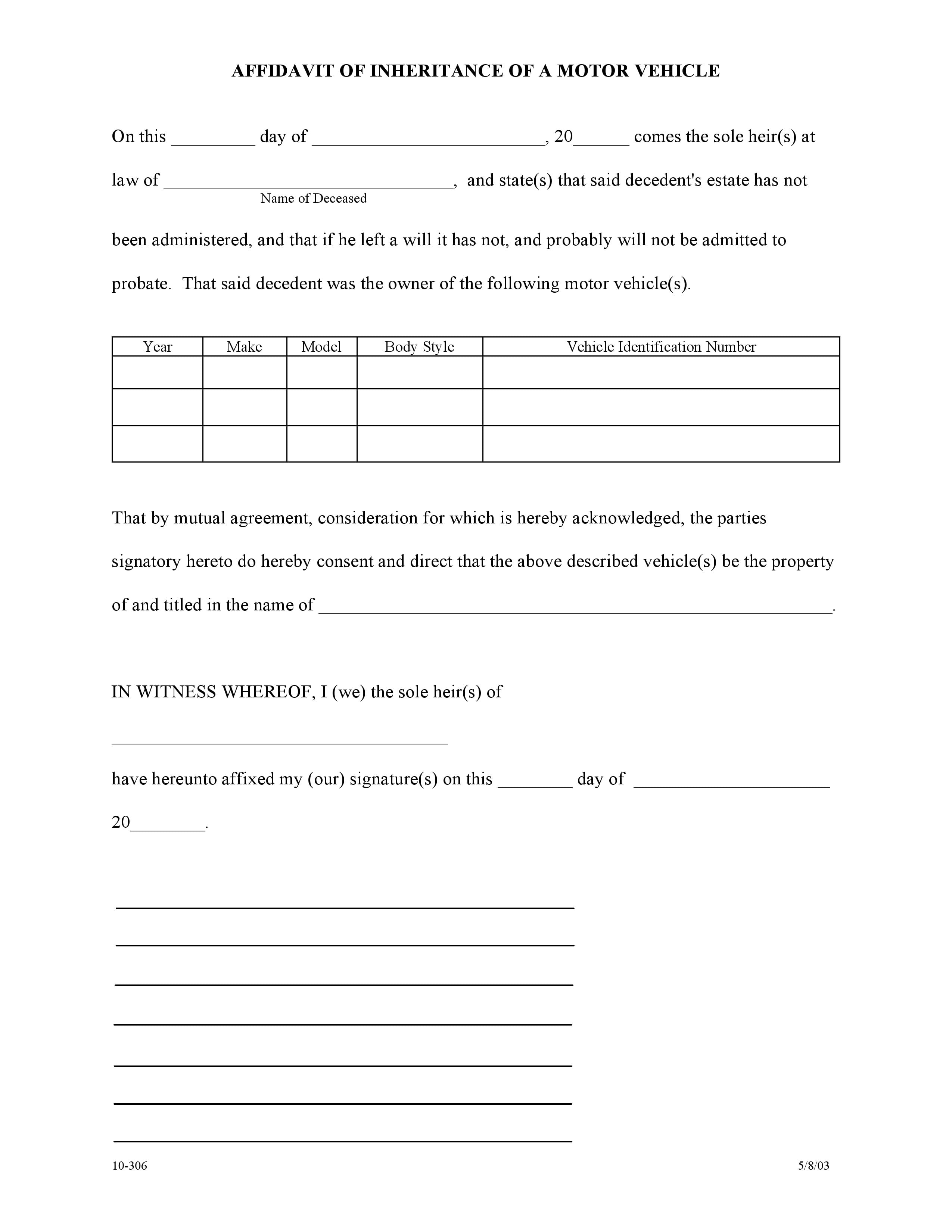 Free Arkansas Affidavit Of Inheritance Motor Vehicle Form Pdf Word