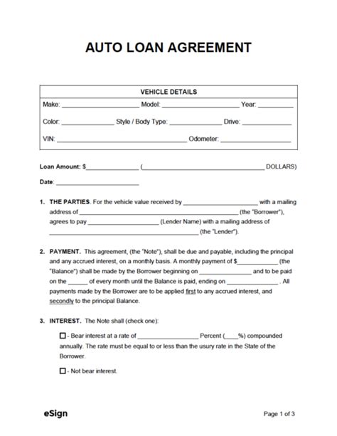 Free Auto Loan Agreement Template Pdf Word