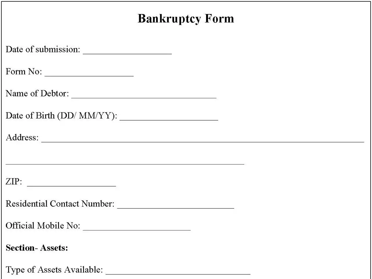 Free Bankruptcy Form Editable Pdf Forms