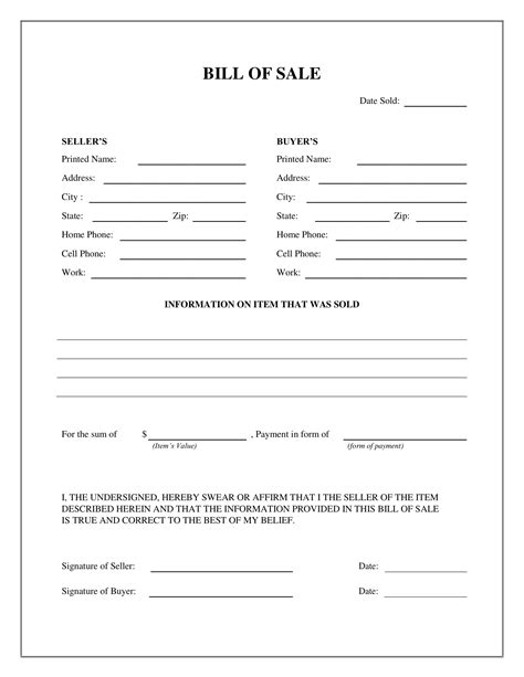 Free Bill Of Sale Forms 20 Pdf Word