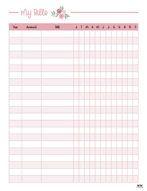 Free Bill Organizer Printable