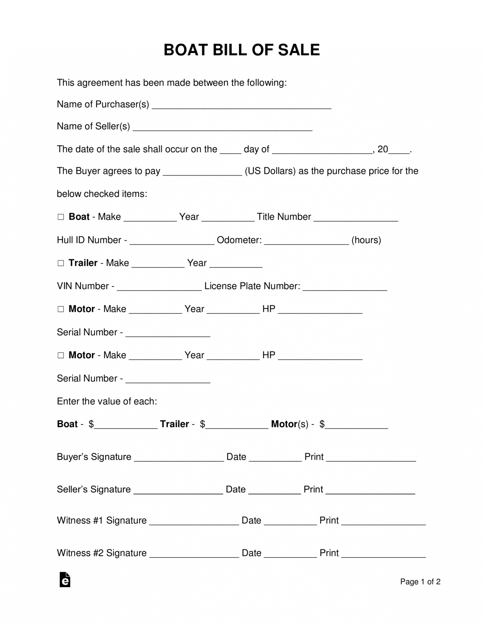 Free Boat Bill Of Sale Form Pdf Word Eforms Boat Bill Of Sale Form Bill Of Sale Template