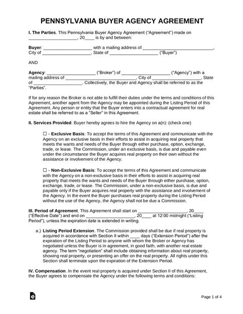 Free Buyer Agency Agreement Word Pdf Eforms