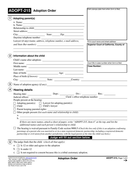 Free California Adopt 215 Adoption Order Form Pdf Template Form