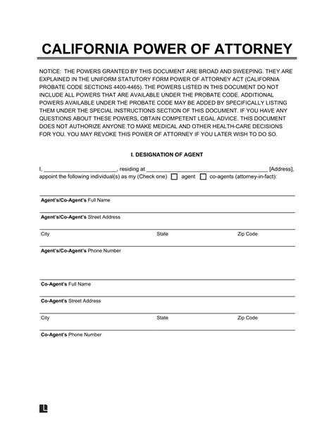 Free California Limited Special Power Of Attorney Form Pdf Word