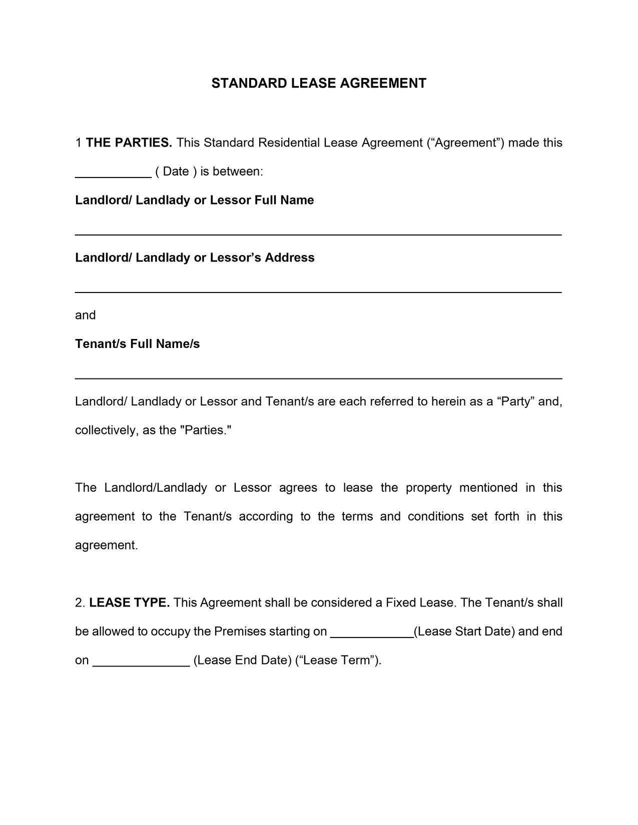 Free California Standard Residential Lease Agreement Template Pdf Word