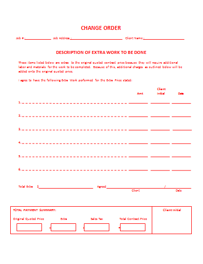 Free Change Order Form Corkcrm