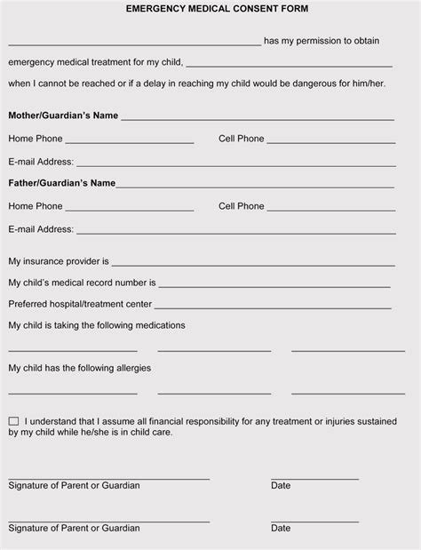 Free Child Minor Medical Consent Form Word Pdf