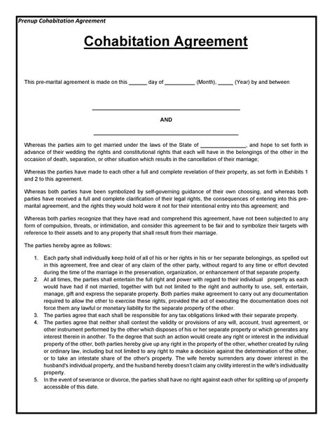 Free Cohabitation Agreement Template Pdf Word