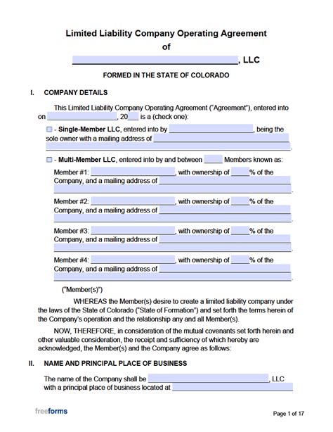 Free Colorado Llc Operating Agreement Templates 2 Secretary Of