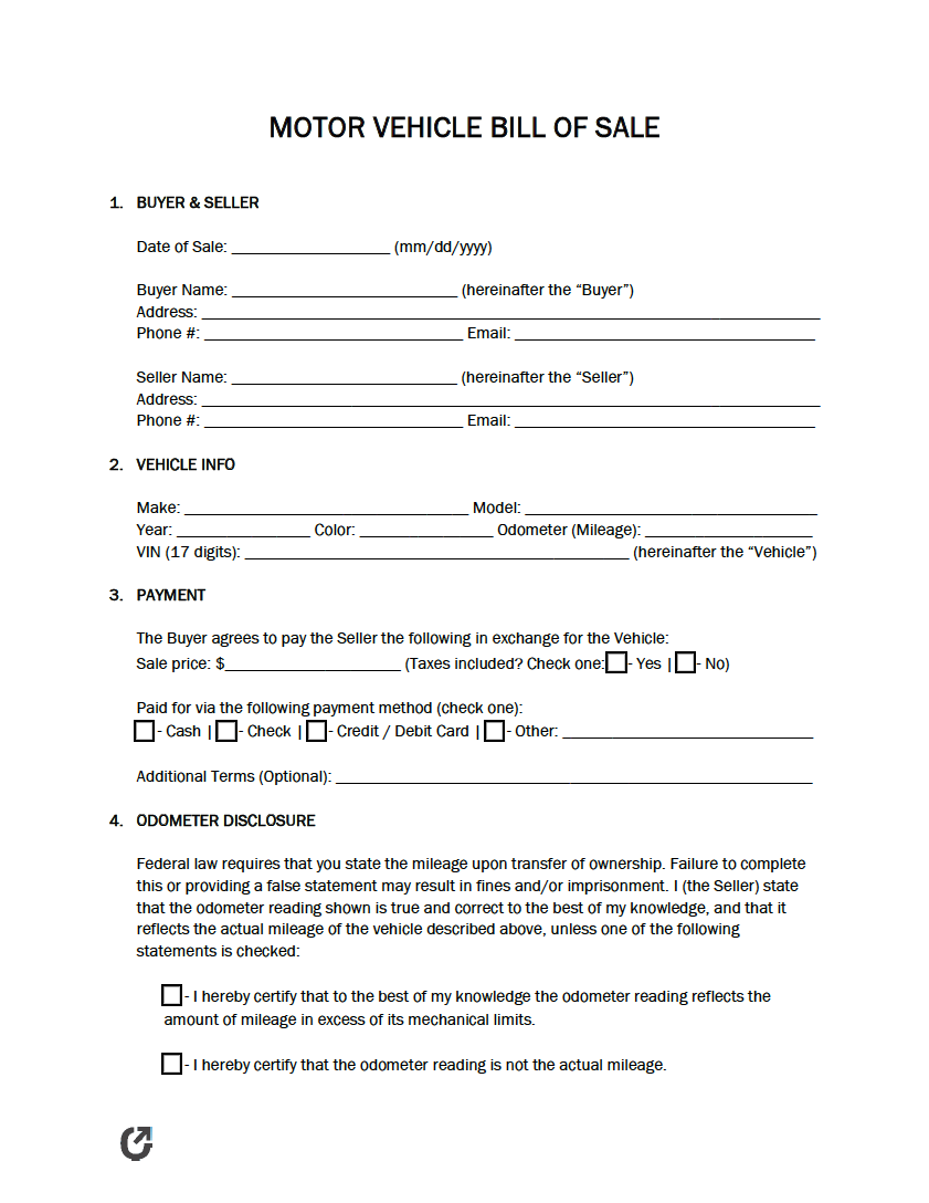 Free Colorado Motor Vehicle Bill Of Sale Forms Pdf Eforms