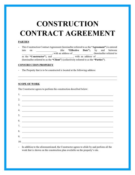 Free Construction Contract Template Pdf Word