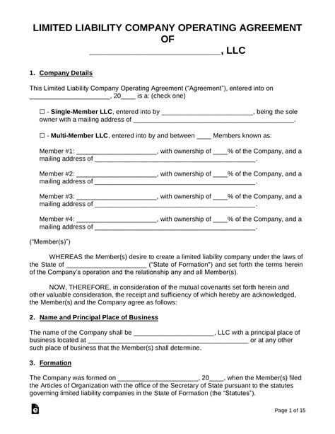 Free Corporation Operating Agreement Template