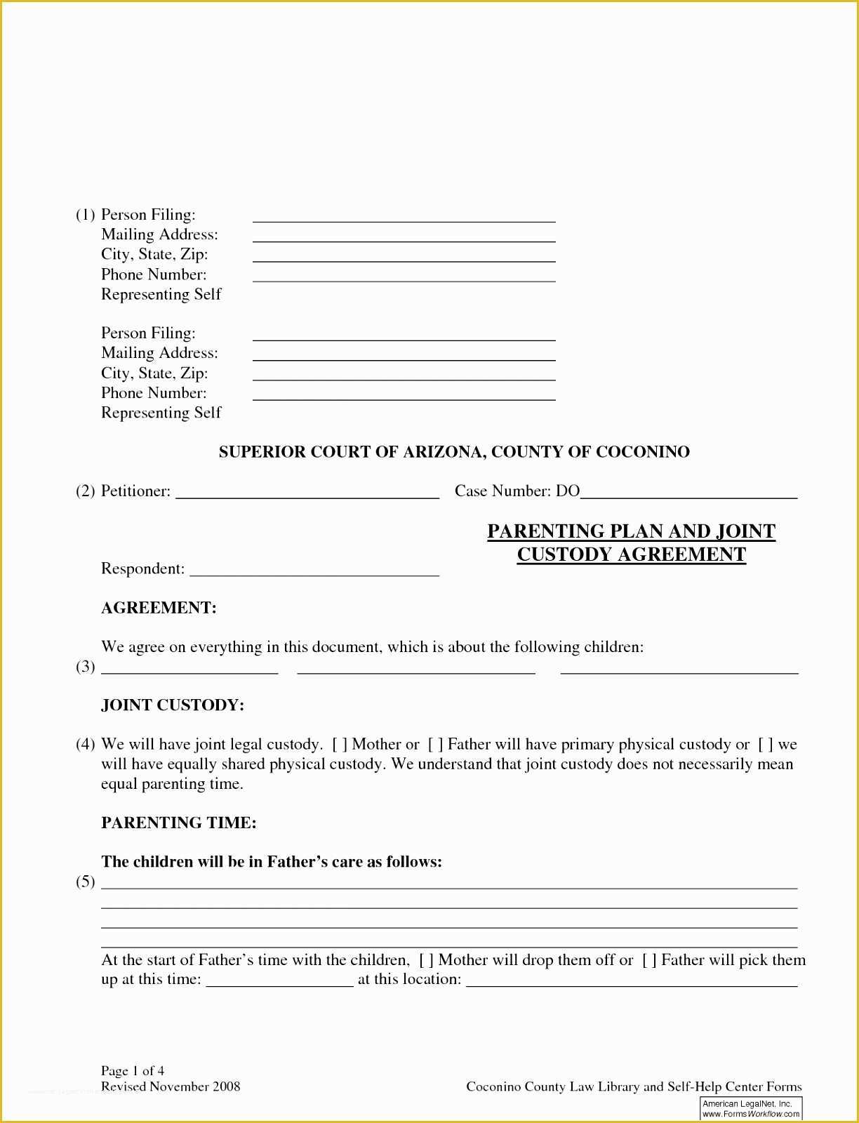 Free Custody Parenting Plan Agreement Template Pdf Word Eforms