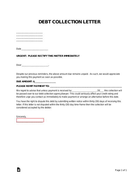 Free Debt Collections Letter Template Sample Pdf Word Eforms