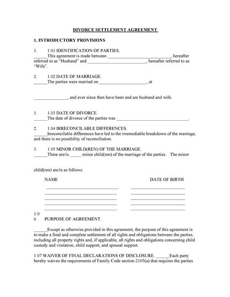 Free Divorce Settlement Agreement Template Pdf Amp Word